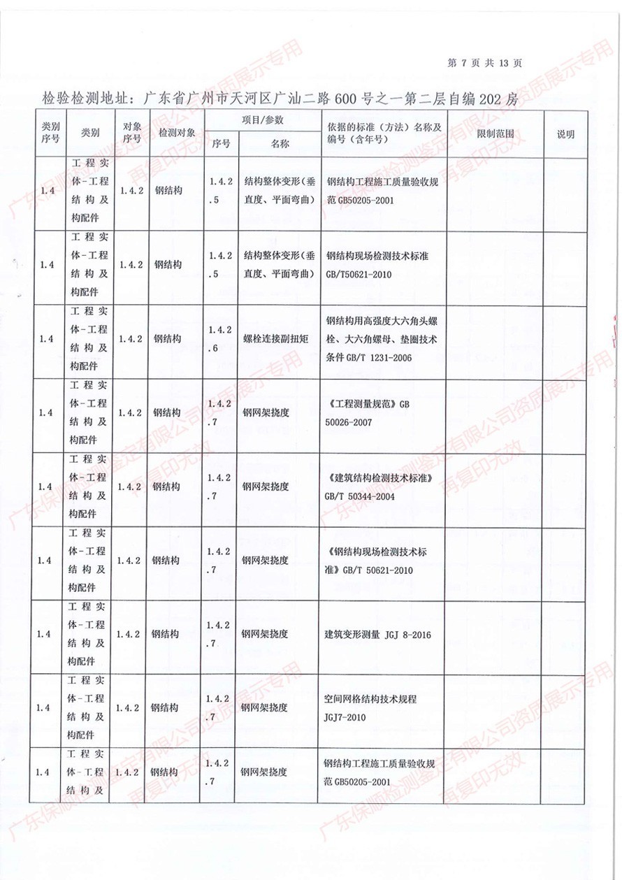保順檢測(cè)鑒定CMA計(jì)量認(rèn)證證書(shū)附表